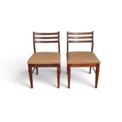 Pair of Mid-Century Retro Dining Chairs – Solid Wood Frame with Tan Vinyl Upholstered Seats | FurniCape