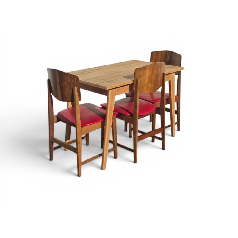 Mid-Century Scandinavian Style Solid Wood Dining Table with 3 Chairs | FurniCape