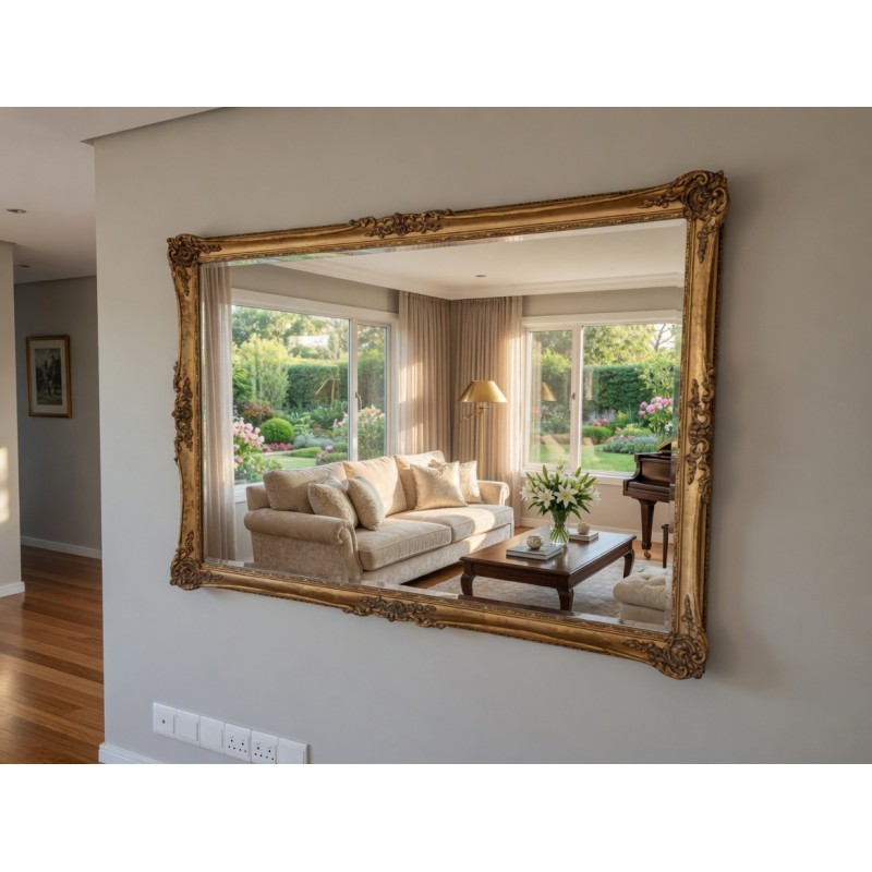 Large French Baroque Style Bevelled Gold Framed Mirror | FurniCape