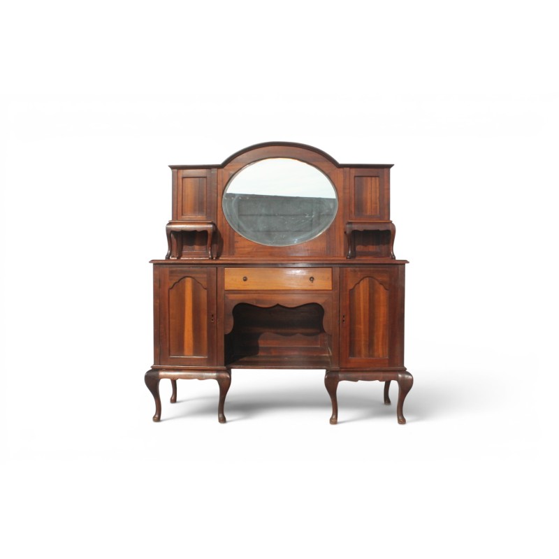 Stinkwood Sideboard Buffet with Bevelled Oval Mirror | FurniCape