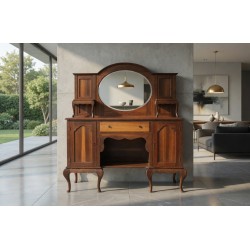 Stinkwood Sideboard Buffet with Bevelled Oval Mirror | FurniCape