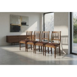 Set of 4 Solid Oak Spindle Back Dining Chairs with Kudu Leather Seats | FurniCape
