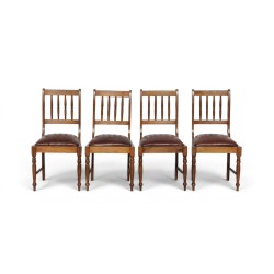 Set of 4 Solid Oak Spindle Back Dining Chairs with Kudu Leather Seats | FurniCape
