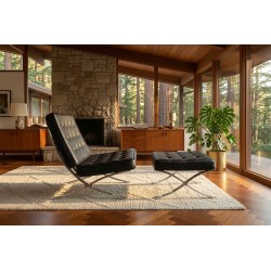 Barcelona Black Leather & Chrome Replica Chair with Ottoman | FurniCape