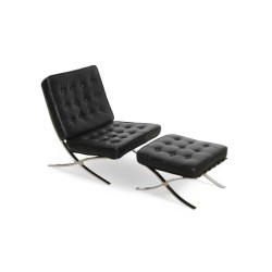Barcelona Black Leather & Chrome Replica Chair with Ottoman | FurniCape