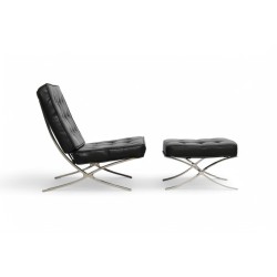 Barcelona Black Leather & Chrome Replica Chair with Ottoman | FurniCape
