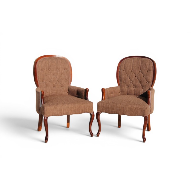 Pair of Queen Anne Feet Button Back Lounge Arm Chairs | FurniCape