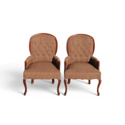 Pair of Queen Anne Feet Button Back Lounge Arm Chairs | FurniCape