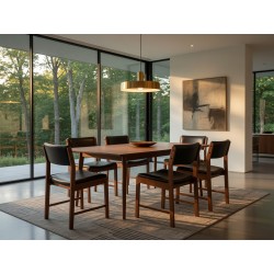Set of 6 Mid-Century Kiaat Dining Chairs with Original Black Vinyl Upholstery | FurniCape
