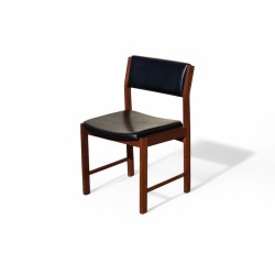 Set of 6 Mid-Century Kiaat Dining Chairs with Original Black Vinyl Upholstery | FurniCape