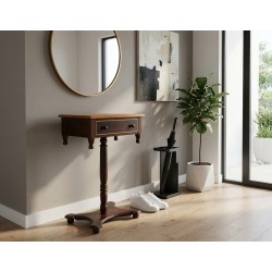 Mid Century Imbuia and Yellowwood Preach Pedestal Table | FurniCape