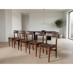 Set of 5 Mid-Century Dining Chairs with Original Brown Vinyl Upholstery | FurniCape