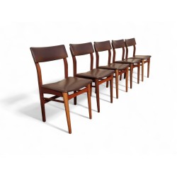 Set of 5 Mid-Century Dining Chairs with Original Brown Vinyl Upholstery | FurniCape