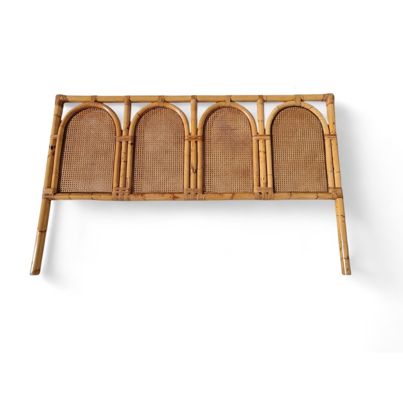 Large Mid Century Modern Bamboo Headboard with Rattan Panels | FurniCape
