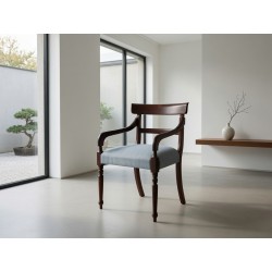Vintage Imbuia Carver Chair with Pebble Blue Upholstery | FurniCape