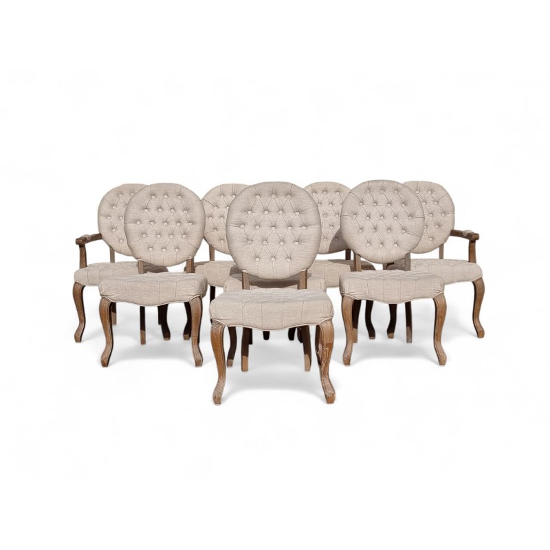 8 French Inspired Oak Dining Chairs with Button Upholstery – FurniCape