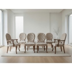8 French Inspired Oak Dining Chairs with Button Upholstery – FurniCape