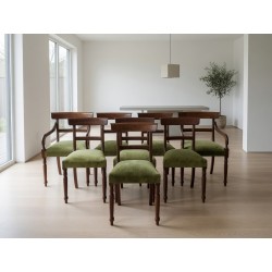 Set of 8 Solid Imbuia Dining Chairs with New Green Upholstery | FurniCape