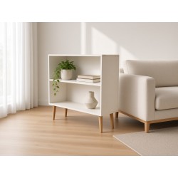 White Retro Style Bookshelf with Tapered Legs | FurniCape
